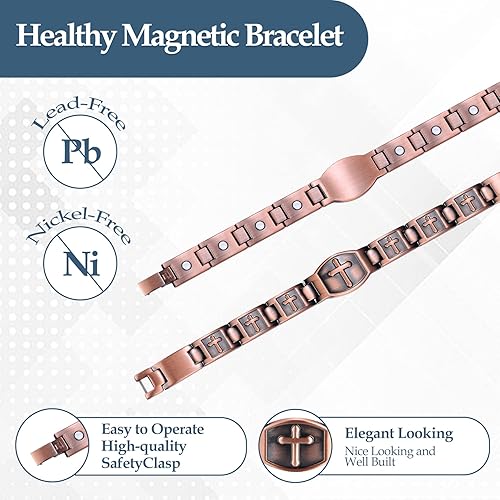 Miniatura 9 de Jecanori Pulseras de cobre para hombres, pulseras magnéticas eficaces para mujeres con 3800 imanes Gauss