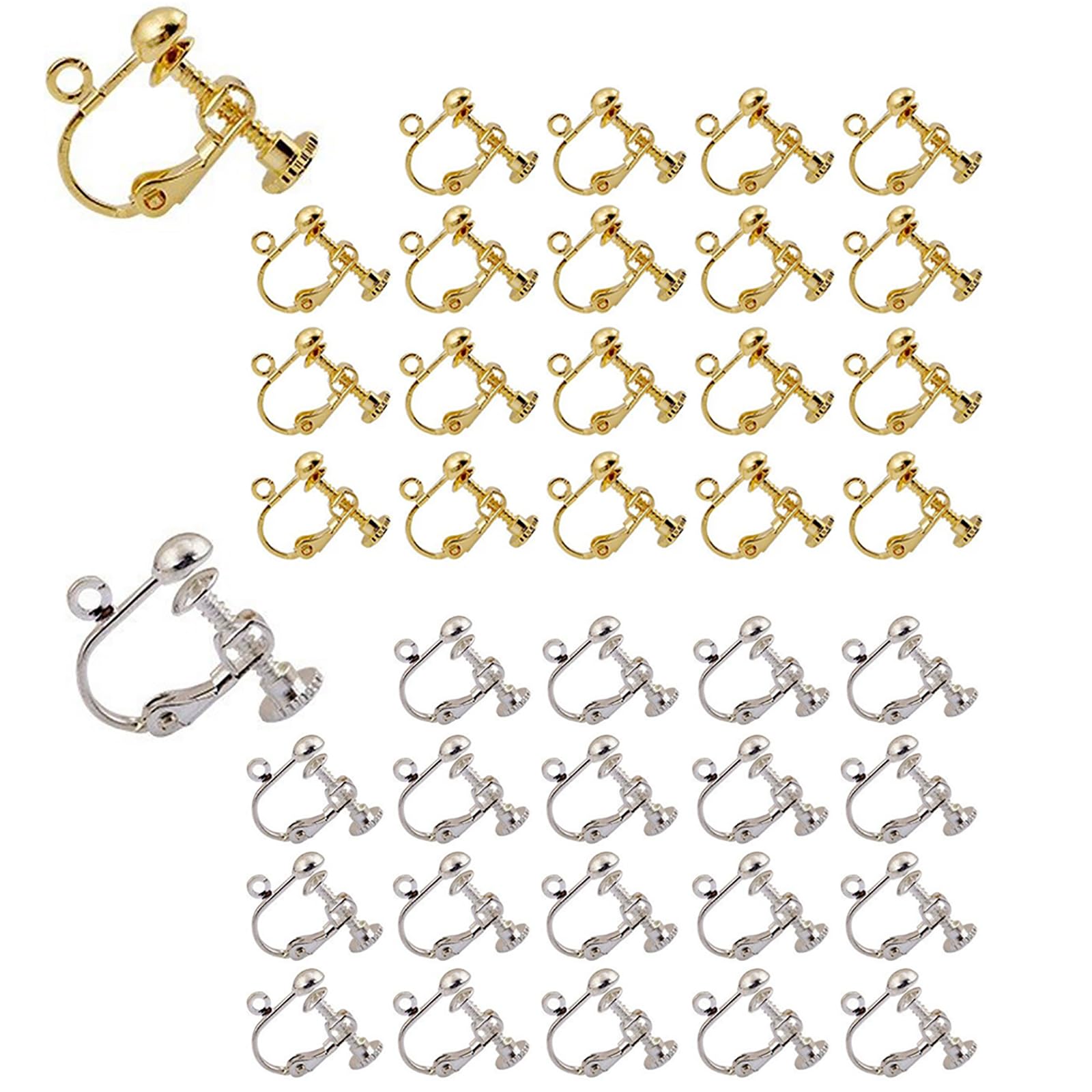 イヤリングパーツ 20ペア 40個入 丸皿タイプ ジュエリー イヤリング金具 ネジバネ式 ピアスパーツ (シルバー*20+ゴールド*20)