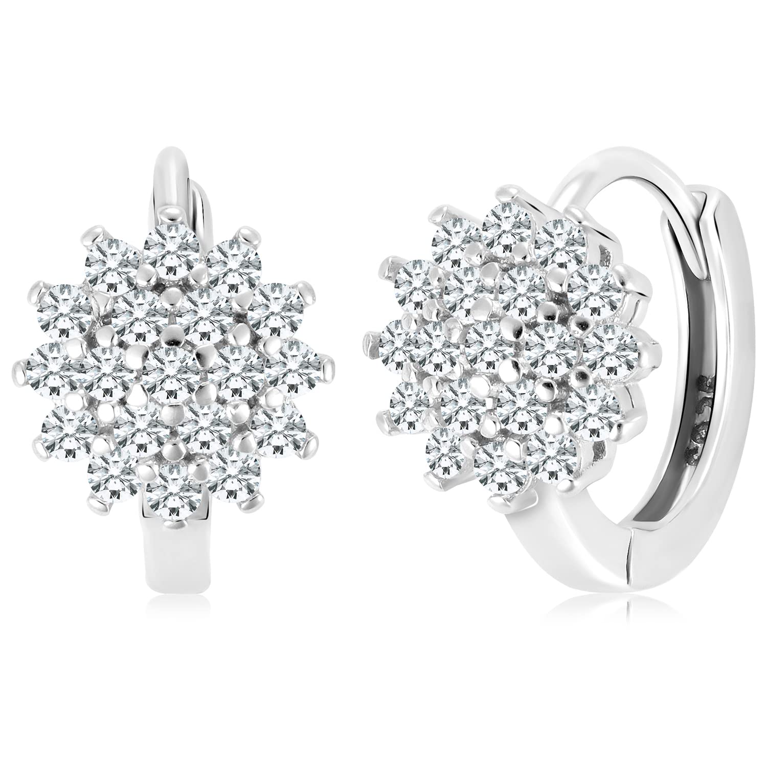 Peora Cubic Zirconia Studded 925 Sterling Silver Rhodium Plated Floral Tiny Hoops Bali Huggie Earrings for Women Girls Navratri Gift (B0C3ZM3SJ6) Amazon Price History, Amazon Price Tracker