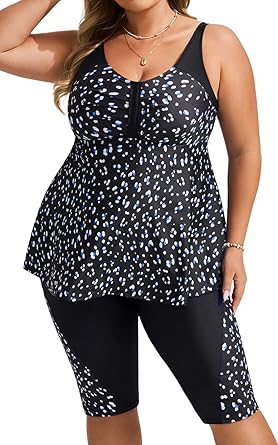 Hanna Nikole Womens Plus Size Tankini Swimsuits Two Piece Bathing Suit Flowy Rash Guard Swimwear with Capris Shorts