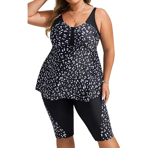 Hanna Nikole Women's Plus Size Tankini Swimsuits Two Piece Bathing Suit Flowy Rash Guard Swimwear with Capris Shorts