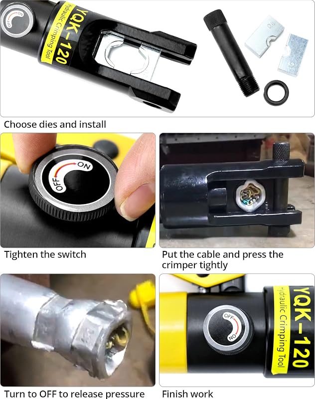 Clește de presat hidraulic QWORK de 12 tone pentru papuci de cablu cu 8 bacuri, 10-120 mm², clește de sertizare