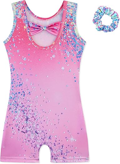 HOZIY Gymnastics Leotards for Girls with Shorts Biketards Dance Tumbling Outfits Matching Scrunchies 1-12 Years Old