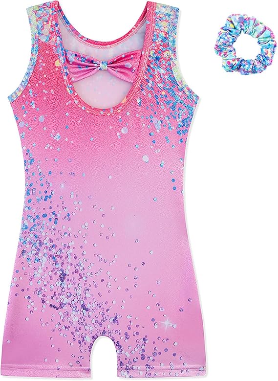 HOZIY Gymnastics Leotards for Girls with Shorts Biketards Dance Tumbling Outfits Matching Scrunchies 1-12 Years Old
