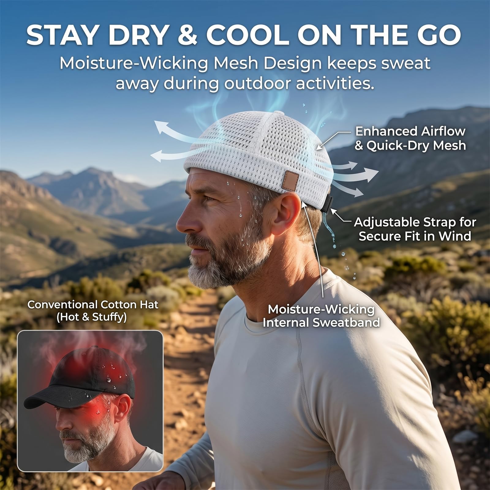Tyiiplus Hat, Men's Breathable Brimless Docker Hat – Lightweight Mesh Skull Cap for Summer Outdoor Wear — view 7