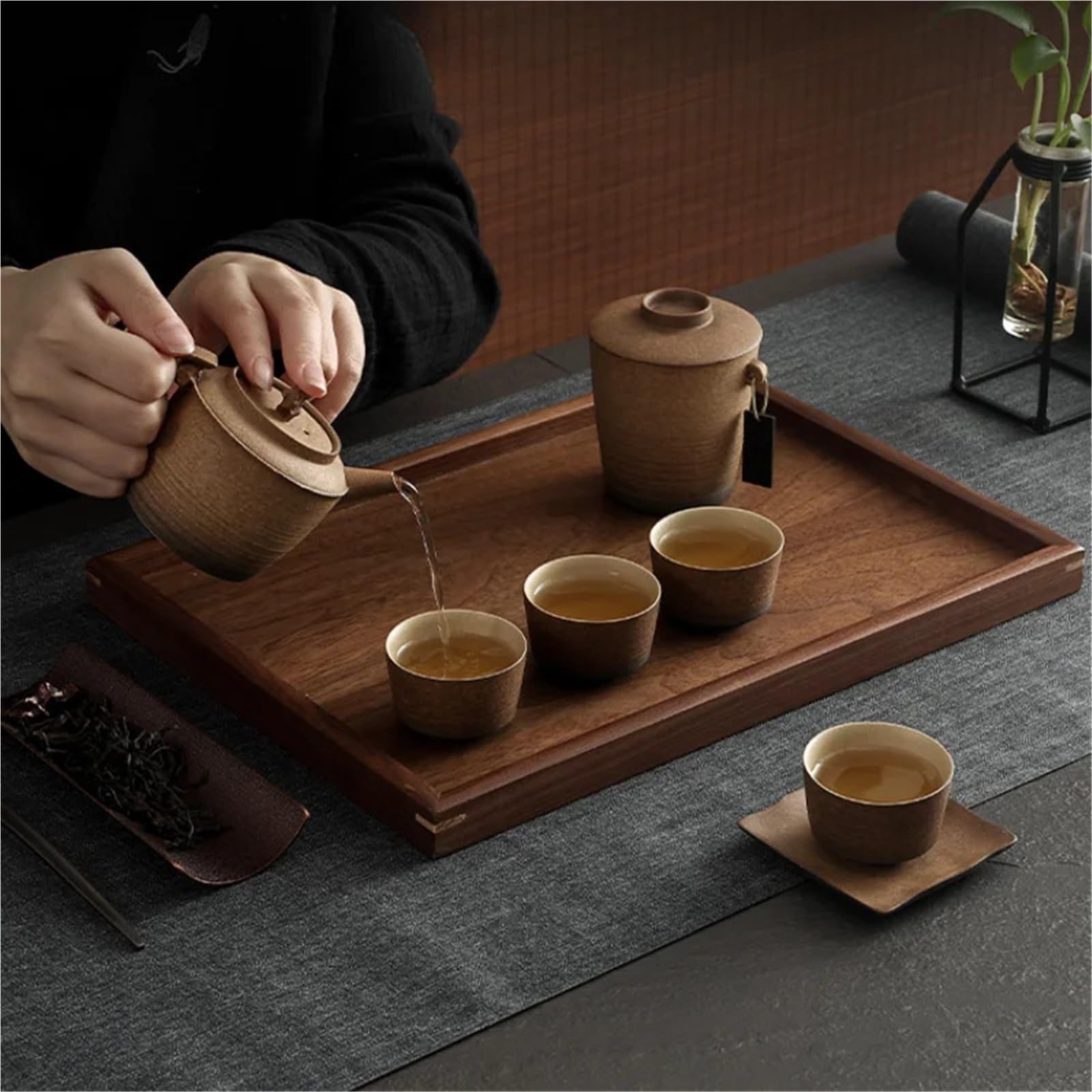 Bandeja para Servir té, 2 Piezas, de Madera Maciza, Sencilla, para el hogar, Ideal para Aperitivos en la Sala de Estar (35 x 25 cm)
