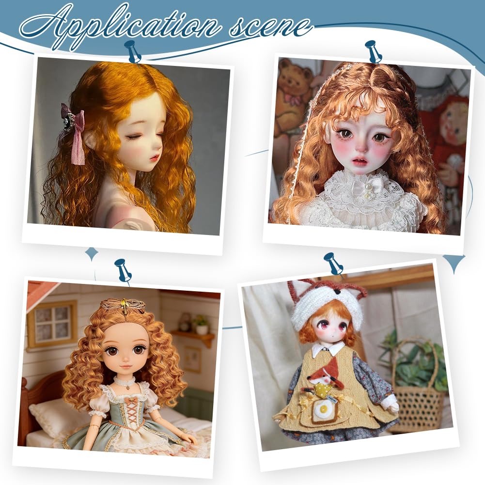 3 Pcs Doll Hair Wigs, Long Orange Curly Wigs Artificial Dolls Figurine Wigs Faux Hair Extensions Replacement Wig for DIY Doll Puppets Making Arts Supplies Crafts 10 Inch Long