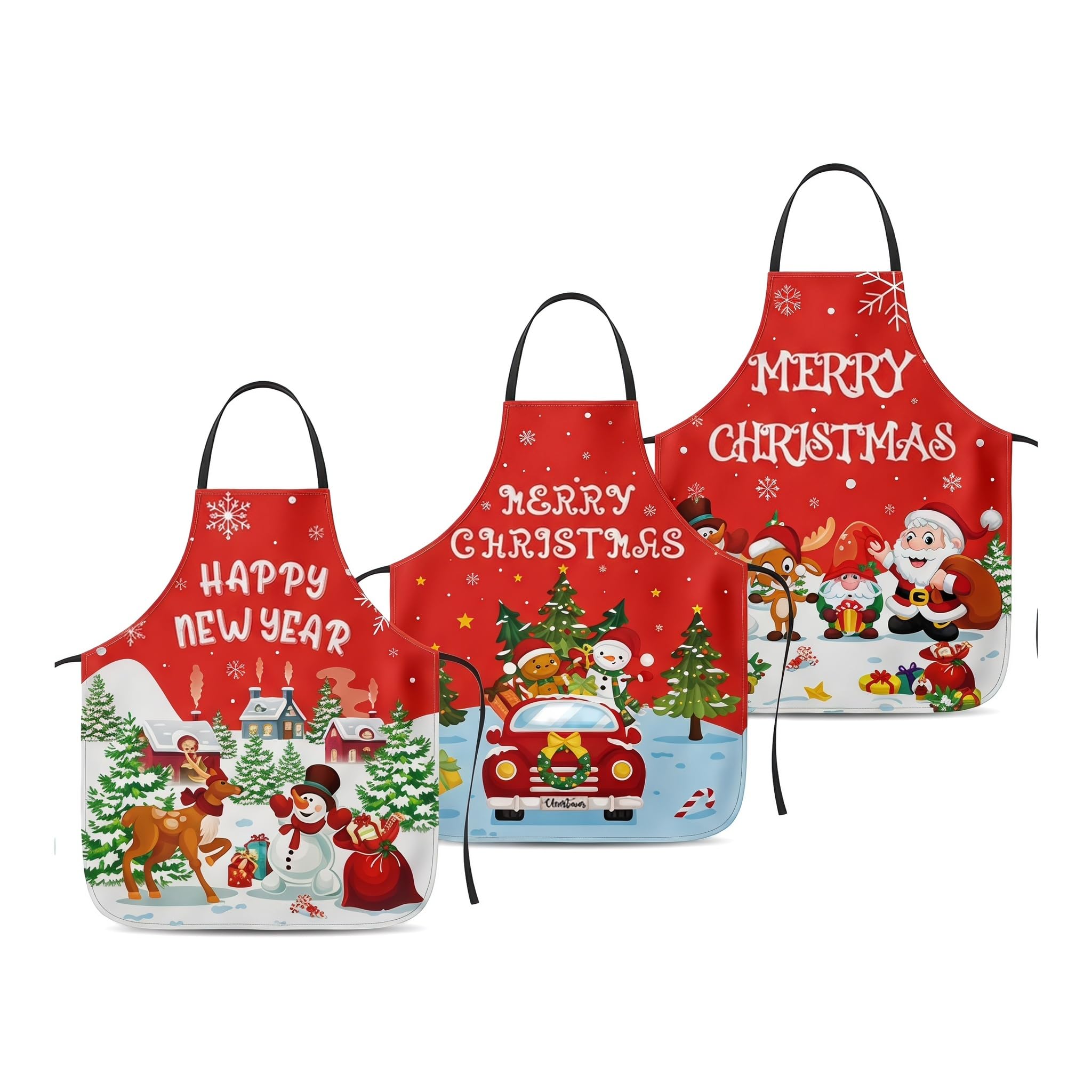 3Pack Christmas Aprons, Waterproof Christmas Aprons for Women and Men​，Red