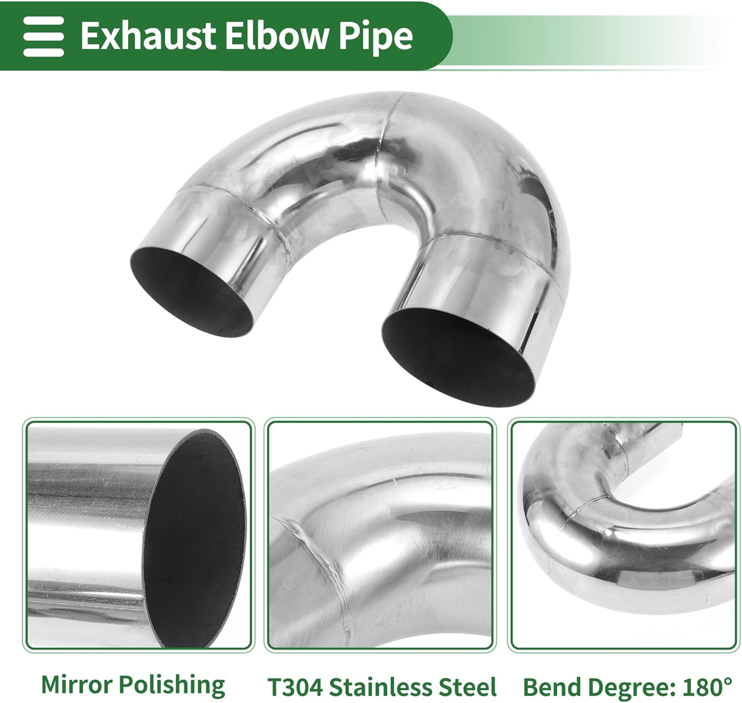 Motoforti 127mm/5 OD 180 Degree U-Bend Tube T304 Stainless Steel Mandrel Exhaust Pipe DIY Custom Car Modified Exhaust Pipe Tubing Piping 200mm/7.87" Leg Length Silver Tone