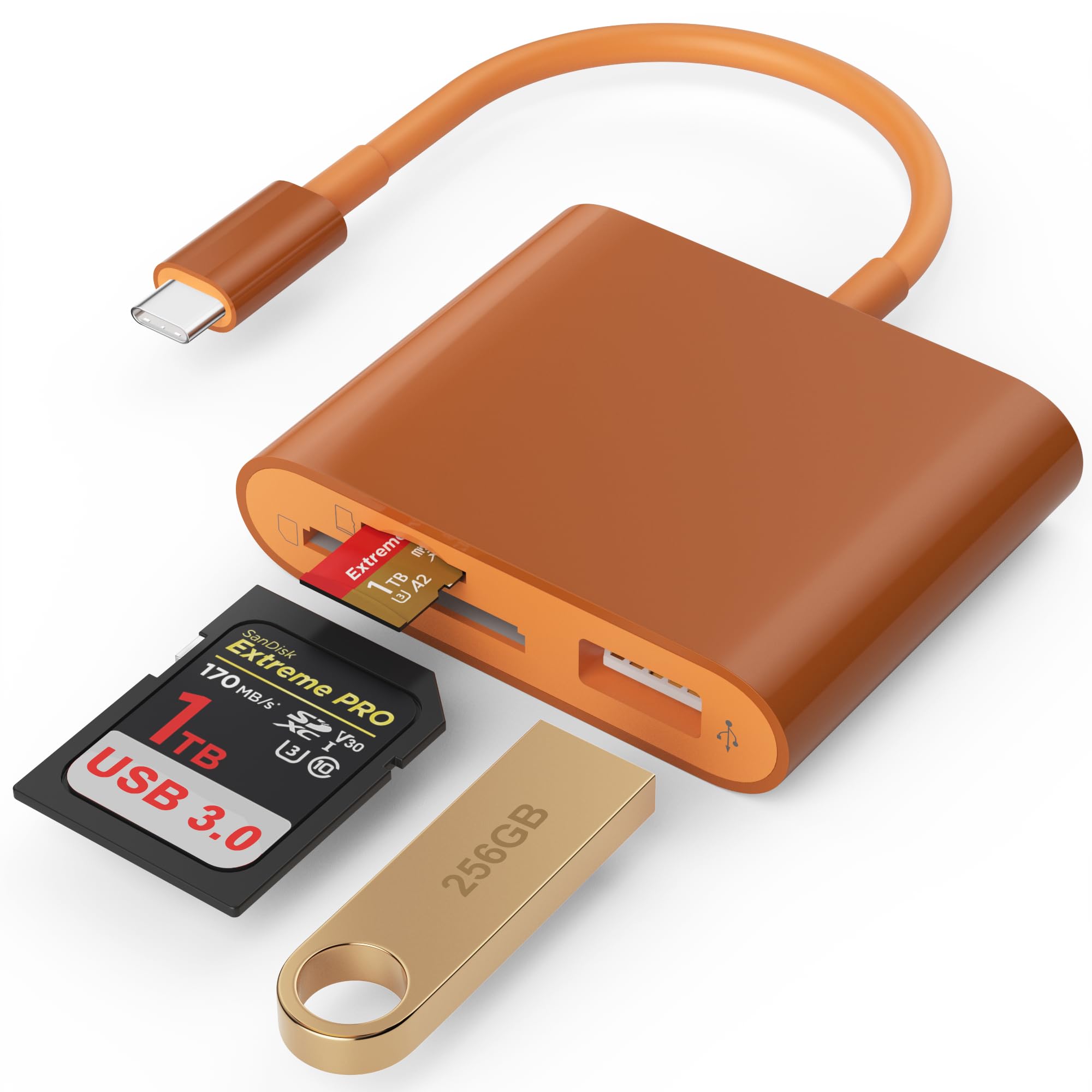 SD Card Reader, USB 3.0 Type C High Speed to SD/TF Card Adapter for iPhone 17/16/15 Pro Max Memory Card Reader with SD MicroSD USB 3 Port for Mac/iPad/MacBook Pro/Air Android Phone Tablet (TerraCotta)