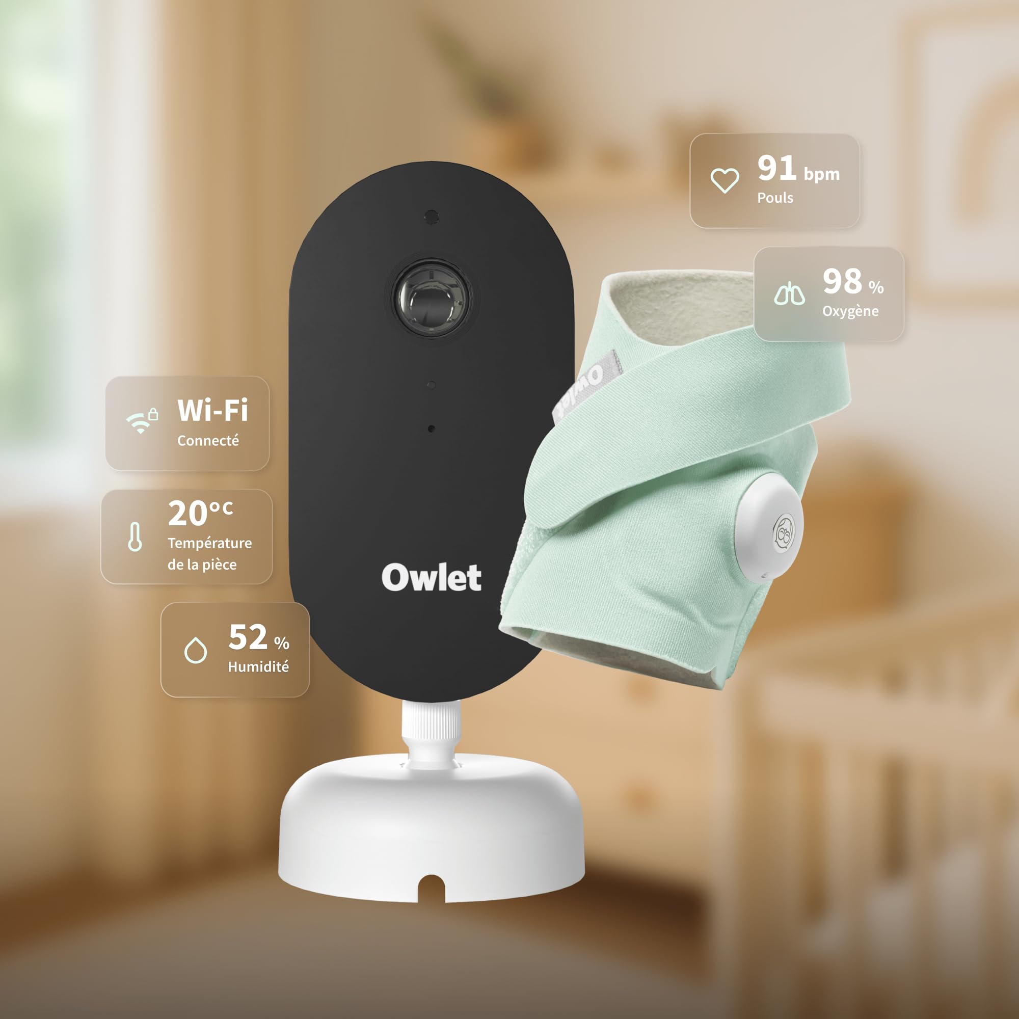 Owlet Dream Duo™ 3 - Dream Sock Mint + Dream Sight - Système intelligent de surveillance de la santé de bébé