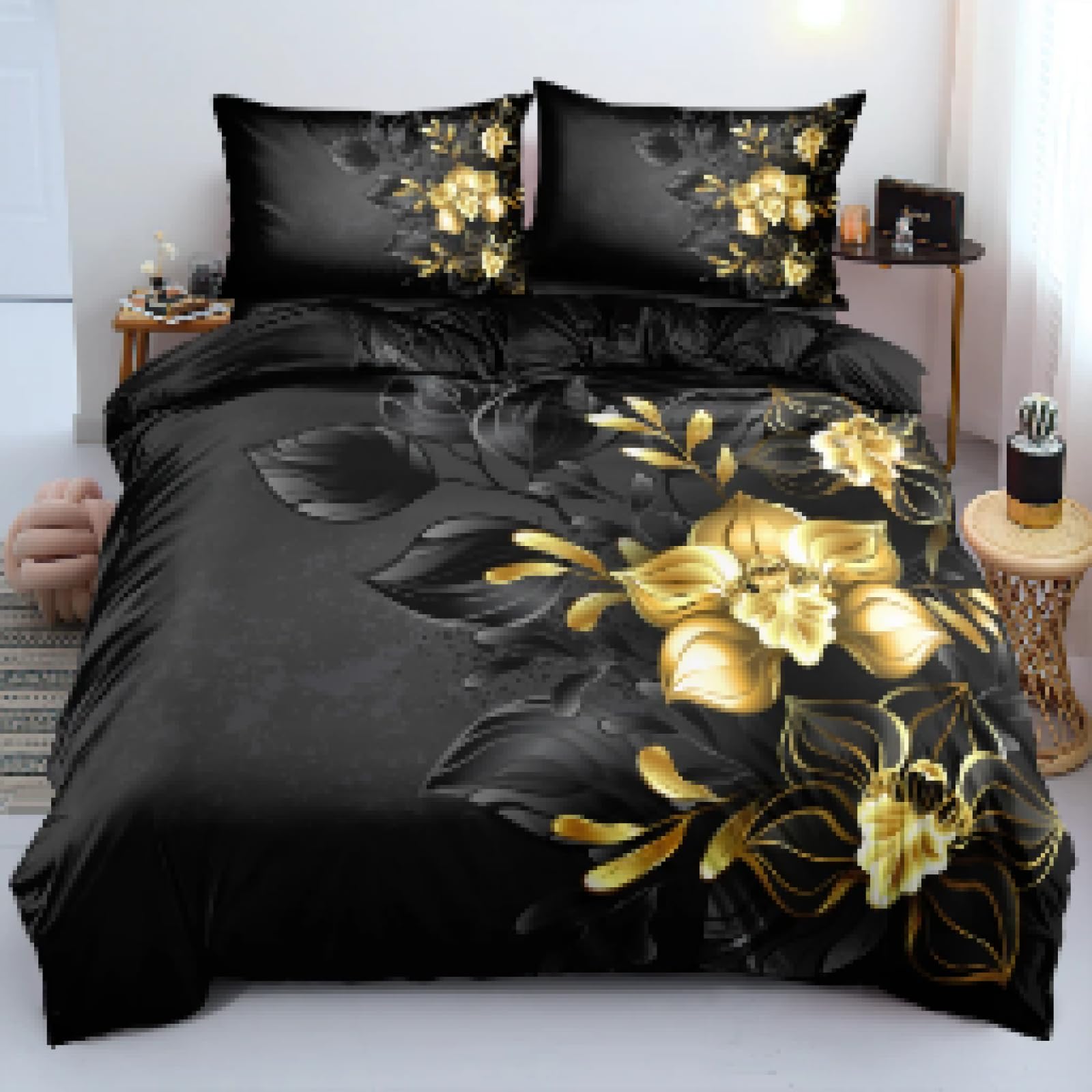 Parure de lit fleurs 3D noire pour transformer l'ambiance de votre chambre à coucher moderne