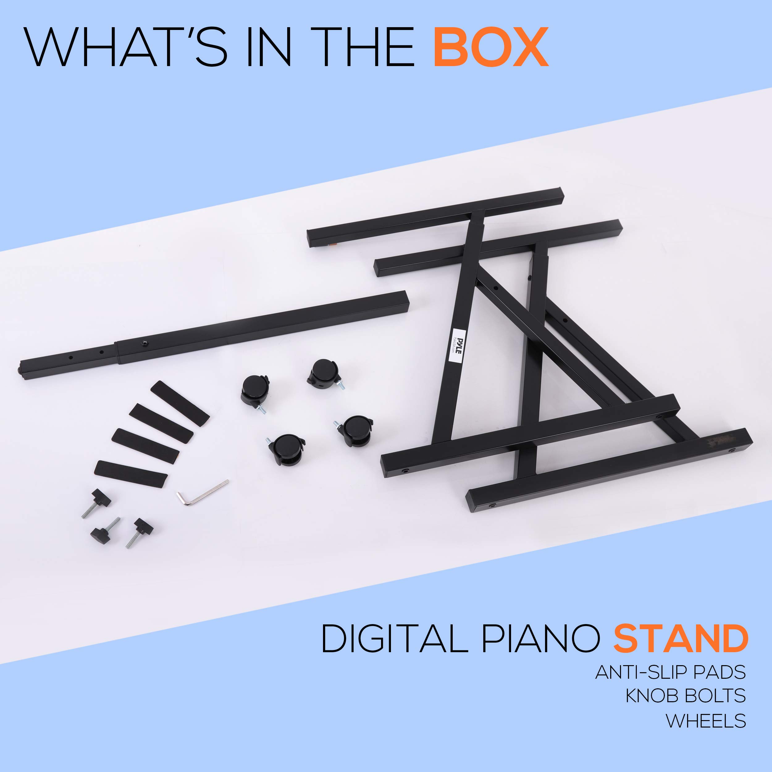PYLE Soporte universal teclado piano, Organo, Ajustable, Portatil, Estilo Z, Ruedas de bloqueo