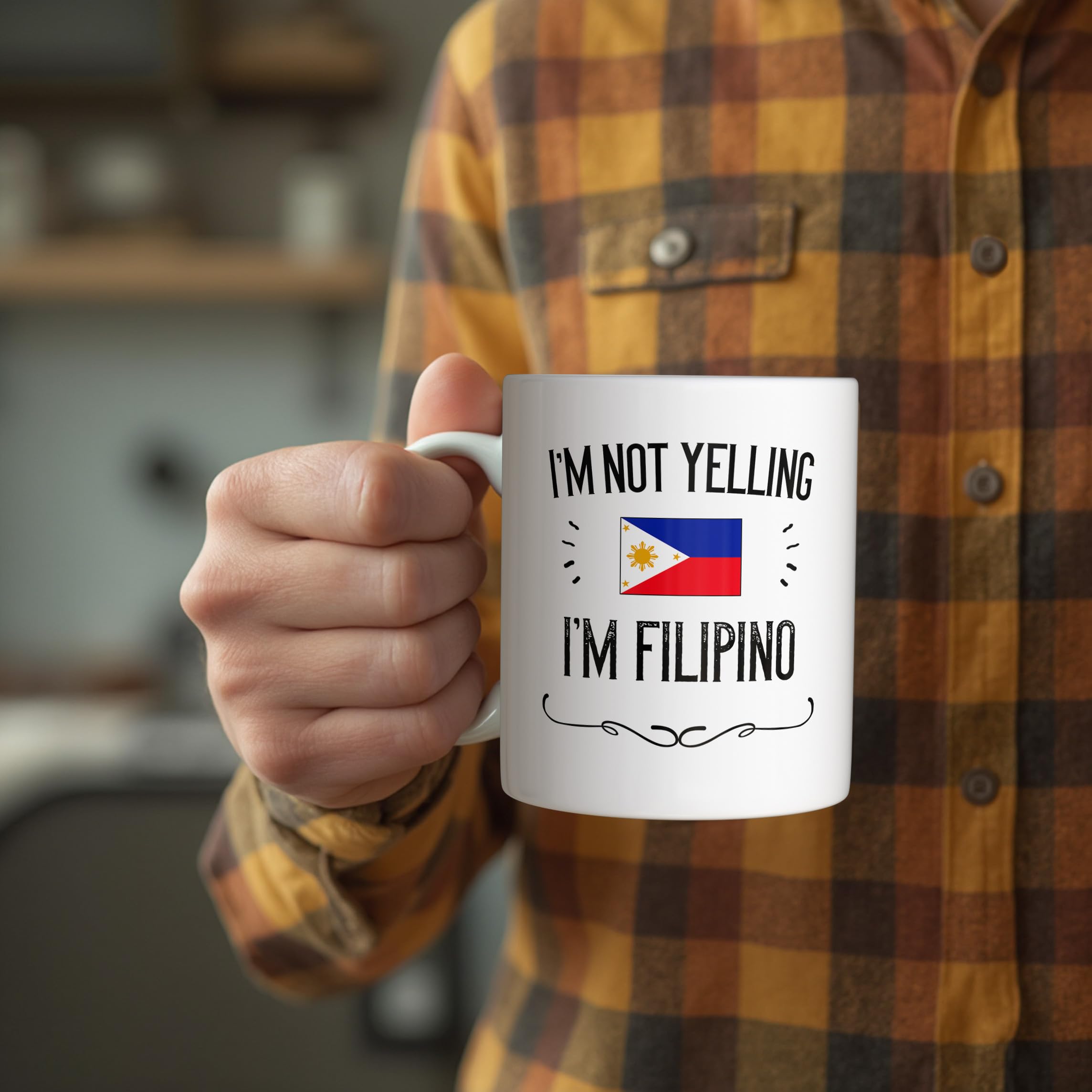 Casitika Philippines Pride Souvenir and Gifts. I'm Not Yelling I'm Filipino 11 Ounce Coffee Mug. Gift Idea for Proud Wife, Husband, Friend or Coworker Featuring the Country Flag. (White)