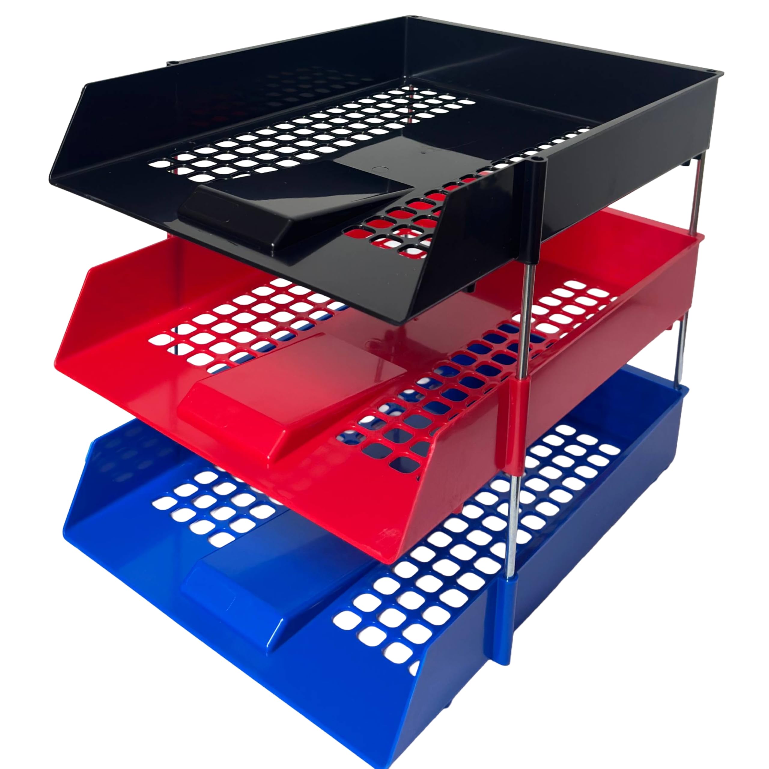 A4 Plastic Letter Trays with Risers – 3 (one of each) trays Stackable Desk Document Organiser