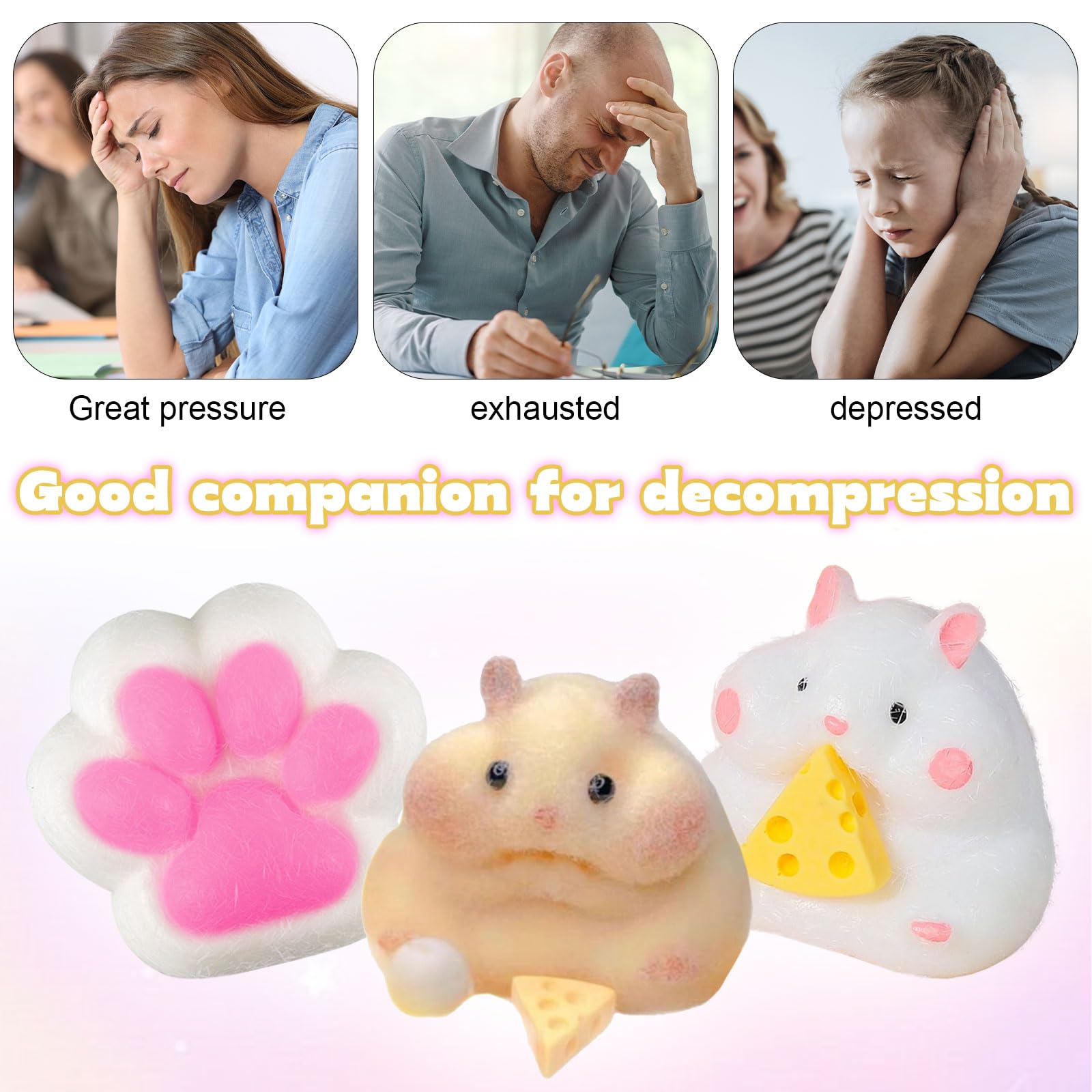 3 Stück Squishy Spielzeug – Katzenpfoten & Hamster, Kawaii Anti-Stress-Knetspielzeug Für Kinder & Erwachsene