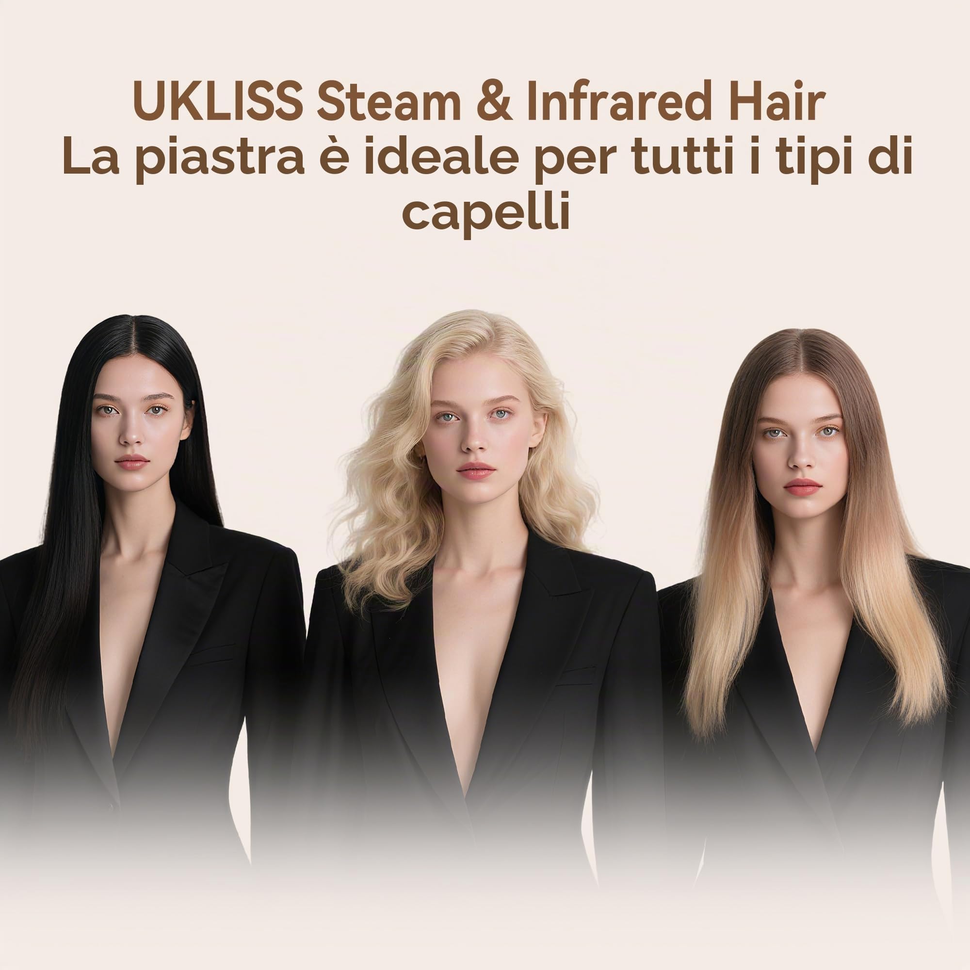 UKLISS Piastra lisciante a vapore larga con display LCD, piastra per capelli ultra lisci, regolazione della temperatura 100 – 230 °C, lisciatura estrema con protezione dei capelli