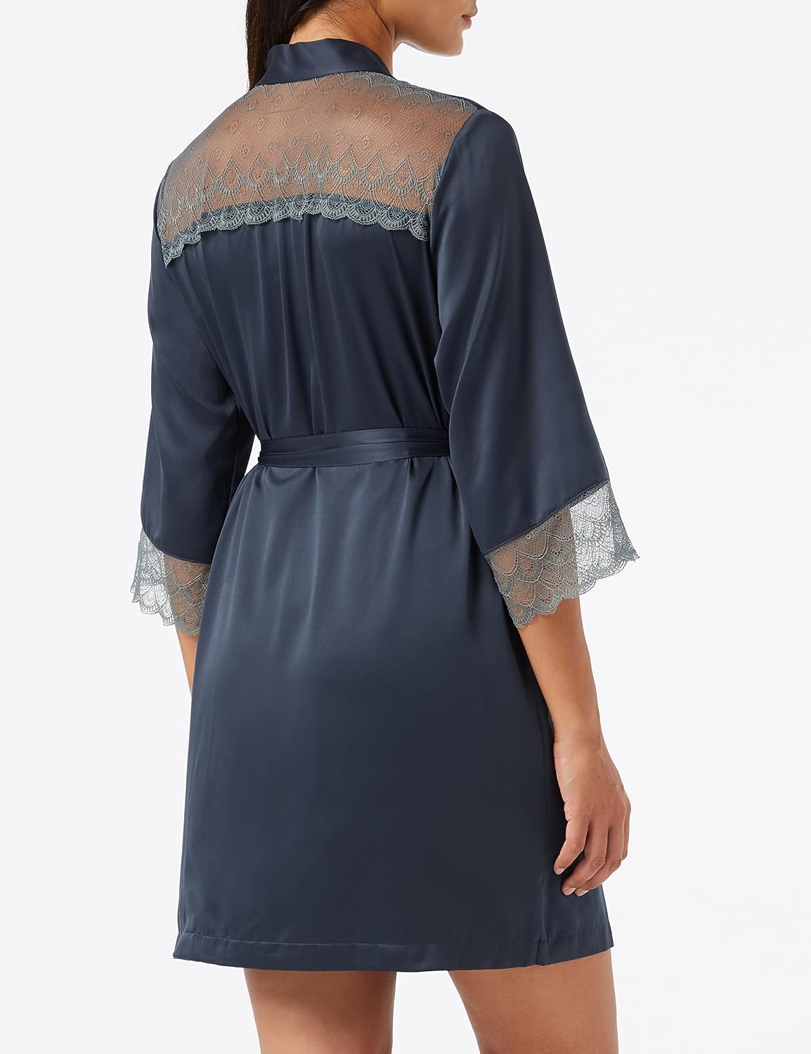 Iris & Lilly Women's Satin Kimono Lace Robe