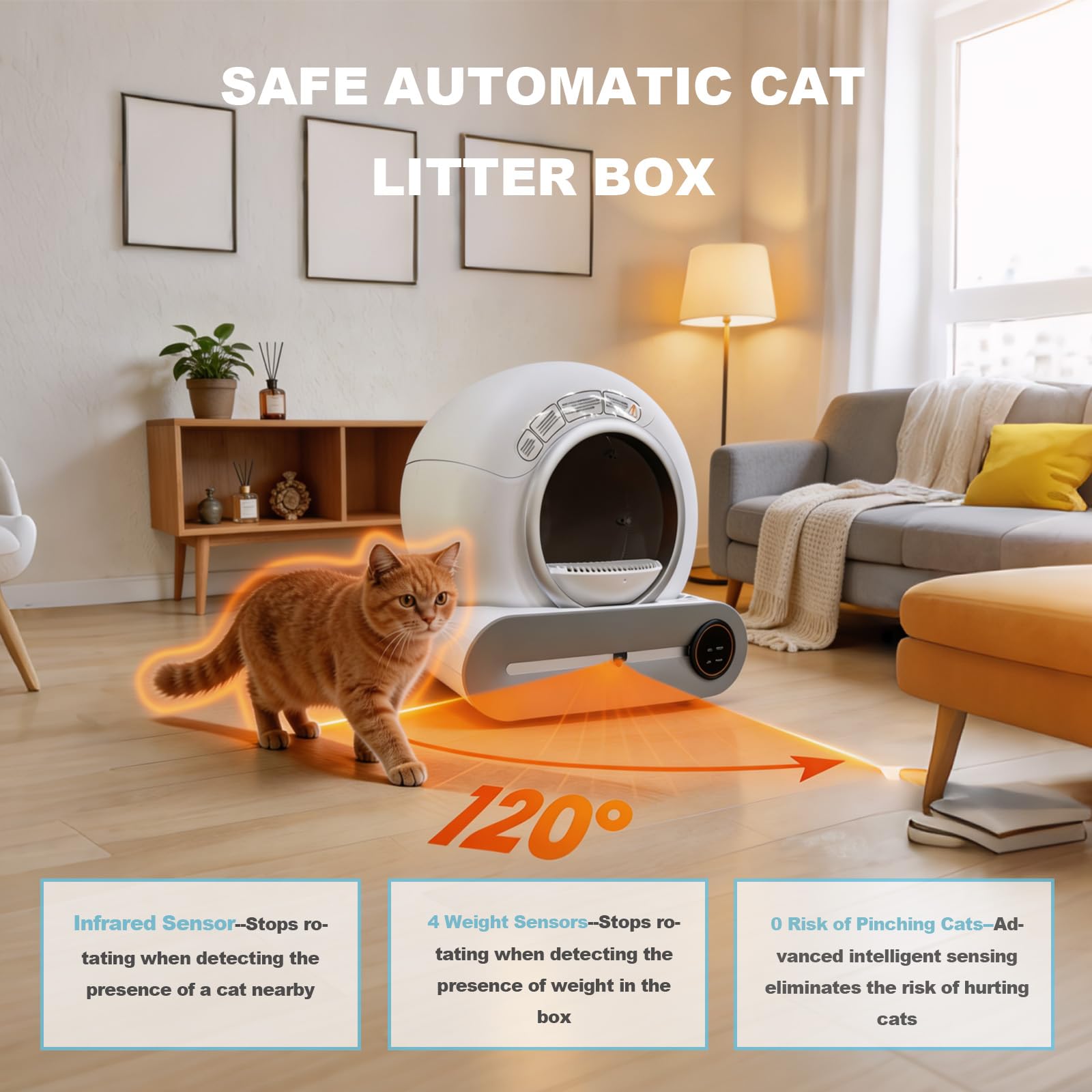 Lettiera Autopulente per Gatti 65 L+ 9 L Cassetta per Gatti Abilitata WiFi | Anti Trappola, Isolamento Odori, Controllo App, Progettazione Sicura, 6 Sacchetti per Rifiuti, 2 Filtri, 1 Tappetino