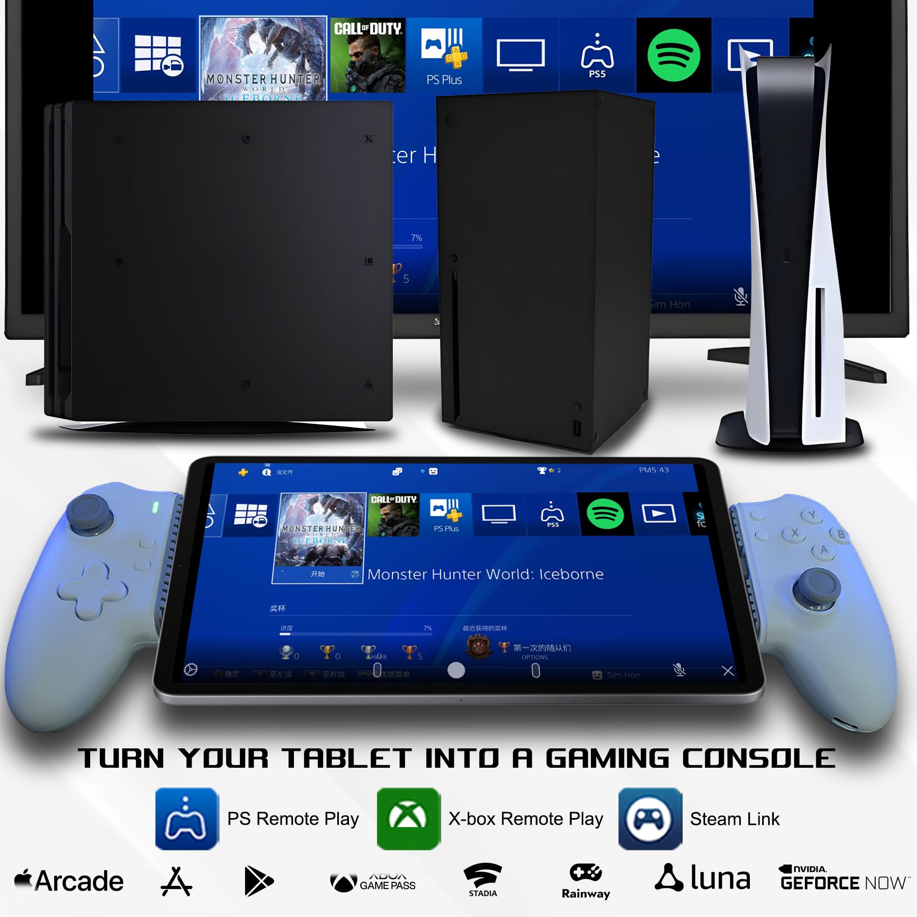 arVin Controlador de juegos móvil USB C para iPad/tableta (dentro de 6.7-11 pulgadas) USB-C Gamepad con joysticks de Hall/gatillo de pasillo/Turbo/teclas traseras, juego remoto para consolas PS5/PS4