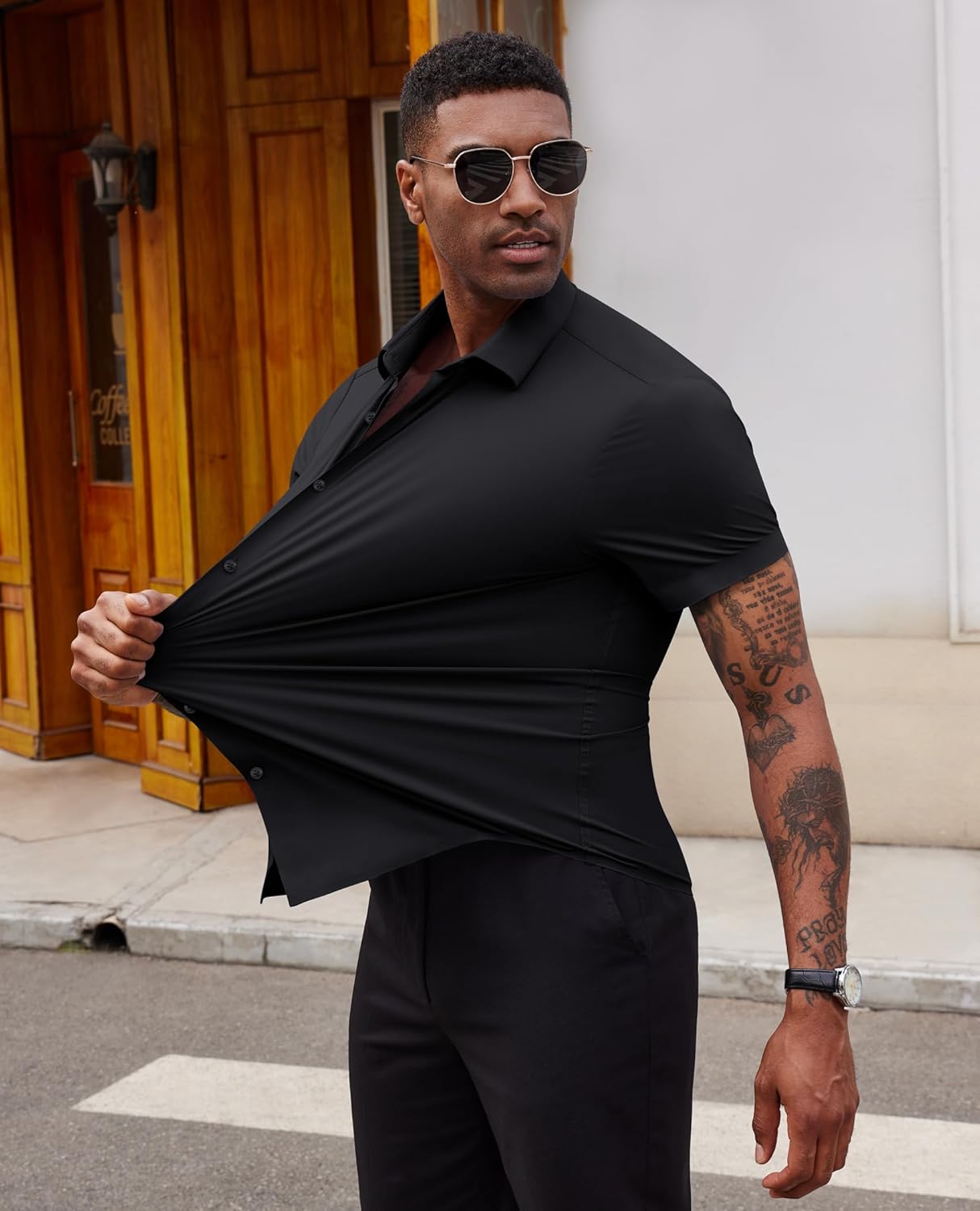 Lion Nardo Stretch Dress Shirts for Men Short Sleeve Slim Fit Casual Button Down Shirts Muscle Fit Men's Dress Shirts - Image 2