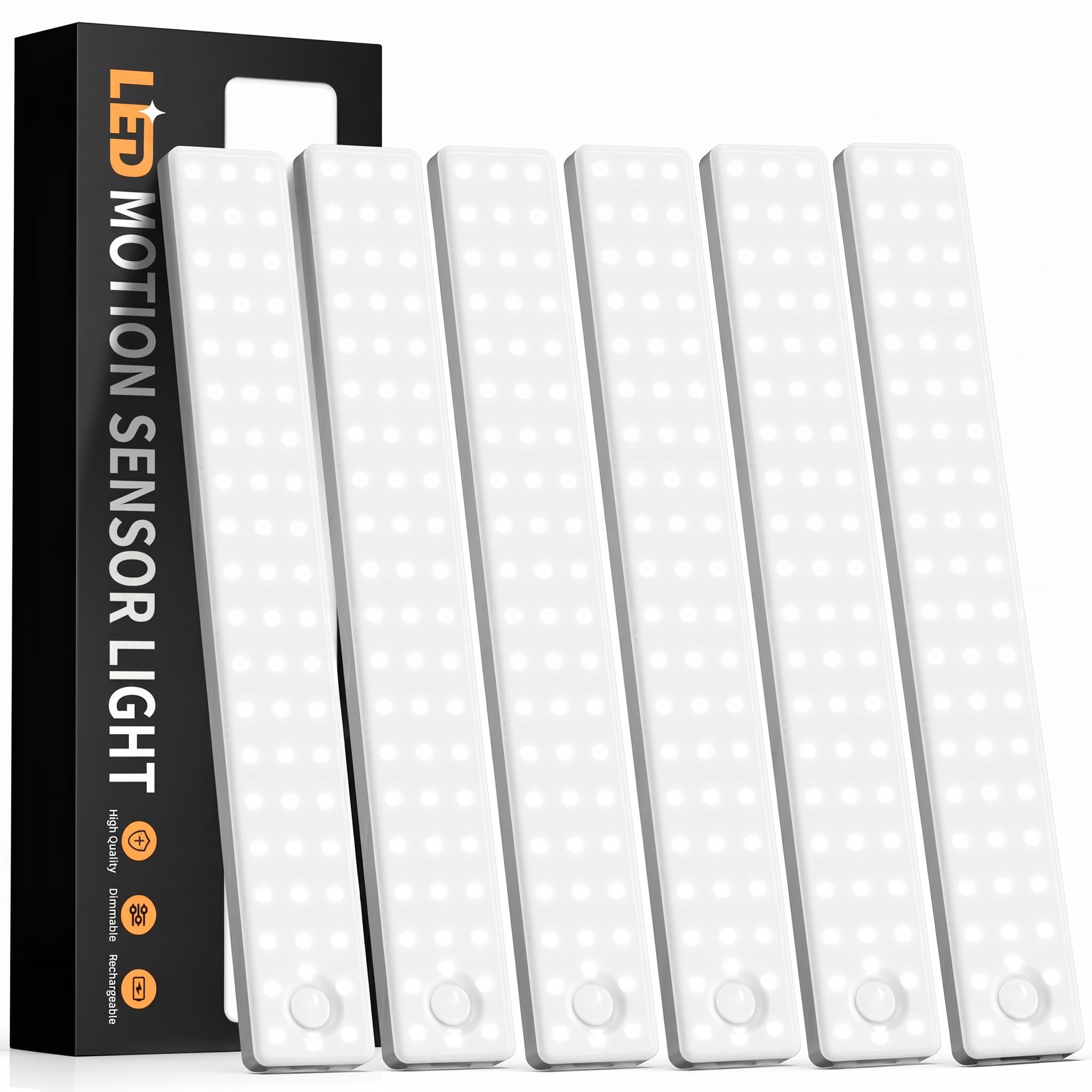 6 Stück 33 cm Unterschrankbeleuchtung, USB wiederaufladbare Bewegungsmelder-Licht für den Innenbereich, batteriebetriebene Schrankleuchte, LED-Schrankleuchten, zum Aufkleben, dimmbar, unter