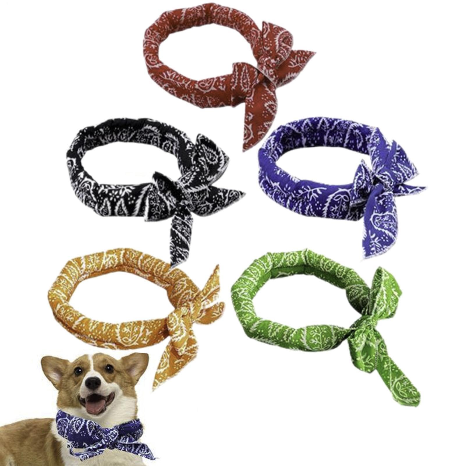 5PCS Dog Cooling Bandana, Cooling Collar For Dogs, Summer Instant Neck Wrap Scarf, Reusable Ice Neck Wrap, Adjustable Pet Coolings Towel For Necks, For Cat, Puppy, Medium, Large, Small