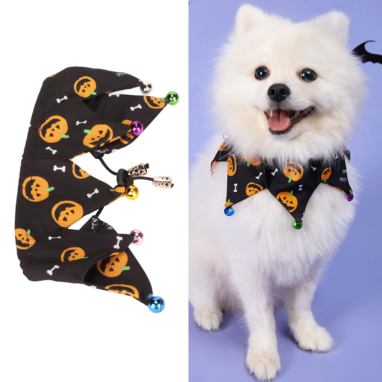 Halloween-Hundehalsband Mit Kürbis-/Fledermaus-Muster (violett) – Verstellbar 34,3–55,9 Cm, Baumwolle, Mit Abnehmbarer Fliege