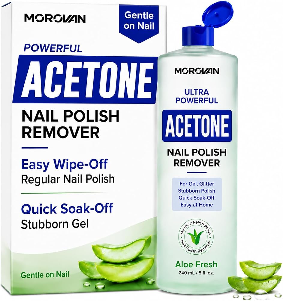 Acetone Nail Polish Remover 8 Oz Easy Polish Gel Removal | Powerful Acetone Soak-Off Gel | 5s for Regular Nail Polish