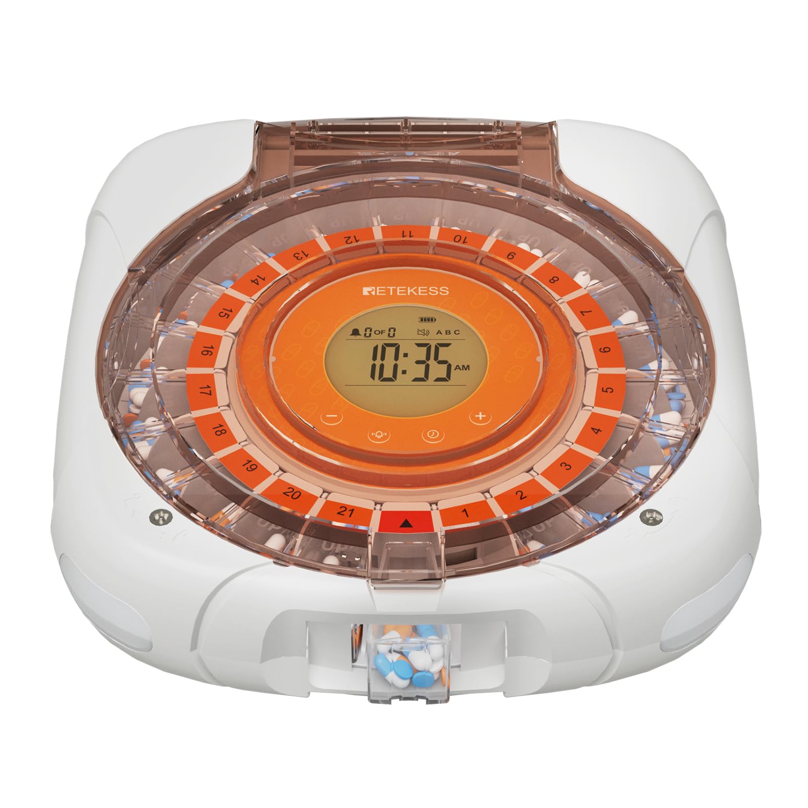 Retekess TH017 Distributeur Automatique de pilules, Distribution Automatique des Médicaments, Facile à Utiliser, 21 Compartiments, Fonction Mémoire en cas de Coupure de Courant, pour les Personnes âgé