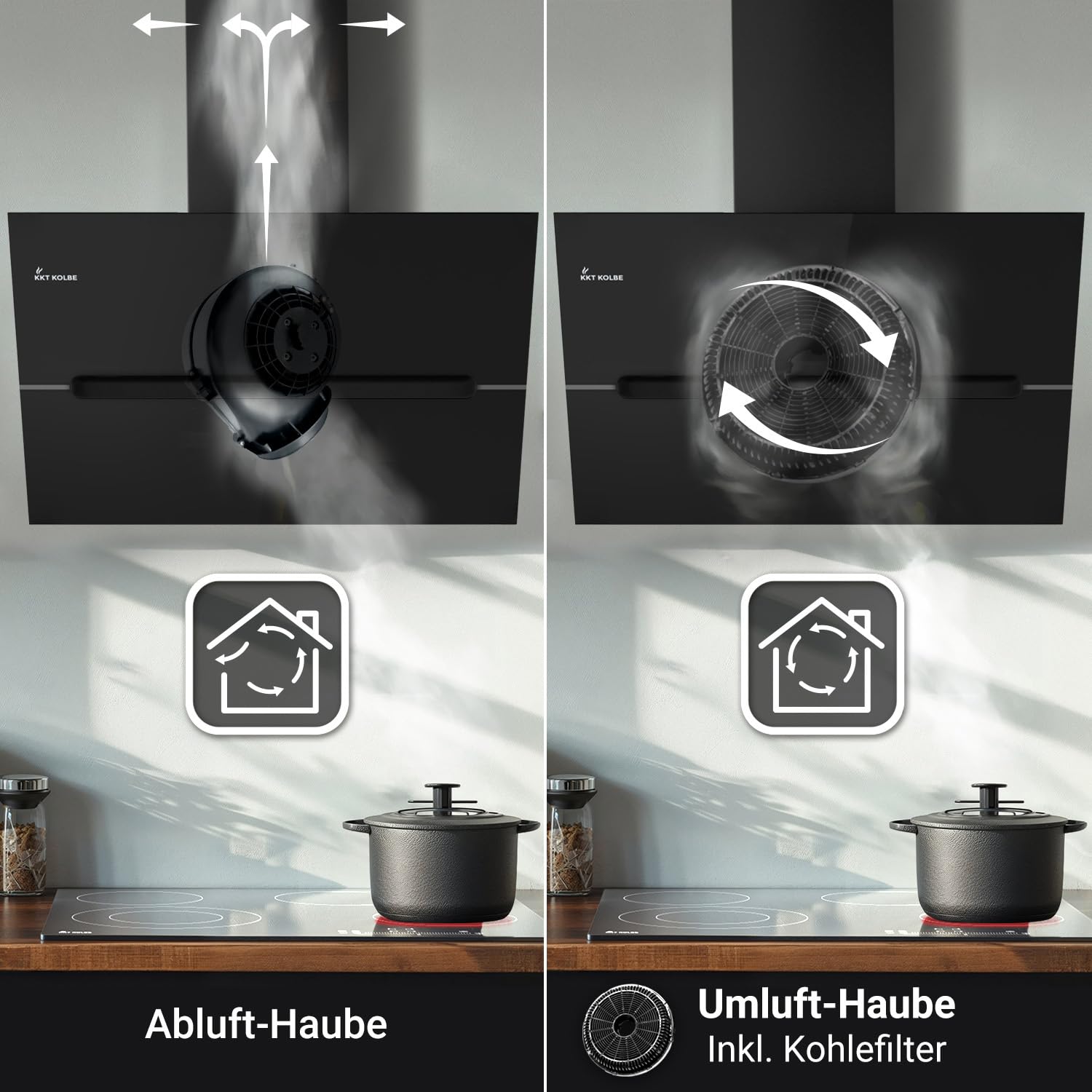 KKT KOLBE campana extractora de 60 cm | 782 m³/h Descarga de ingresos de urinación | Sin cabeza | Montado en pared | Vidrio negro | Smart WiFi App WLAN | Iluminación LED RGB | EC6005SM