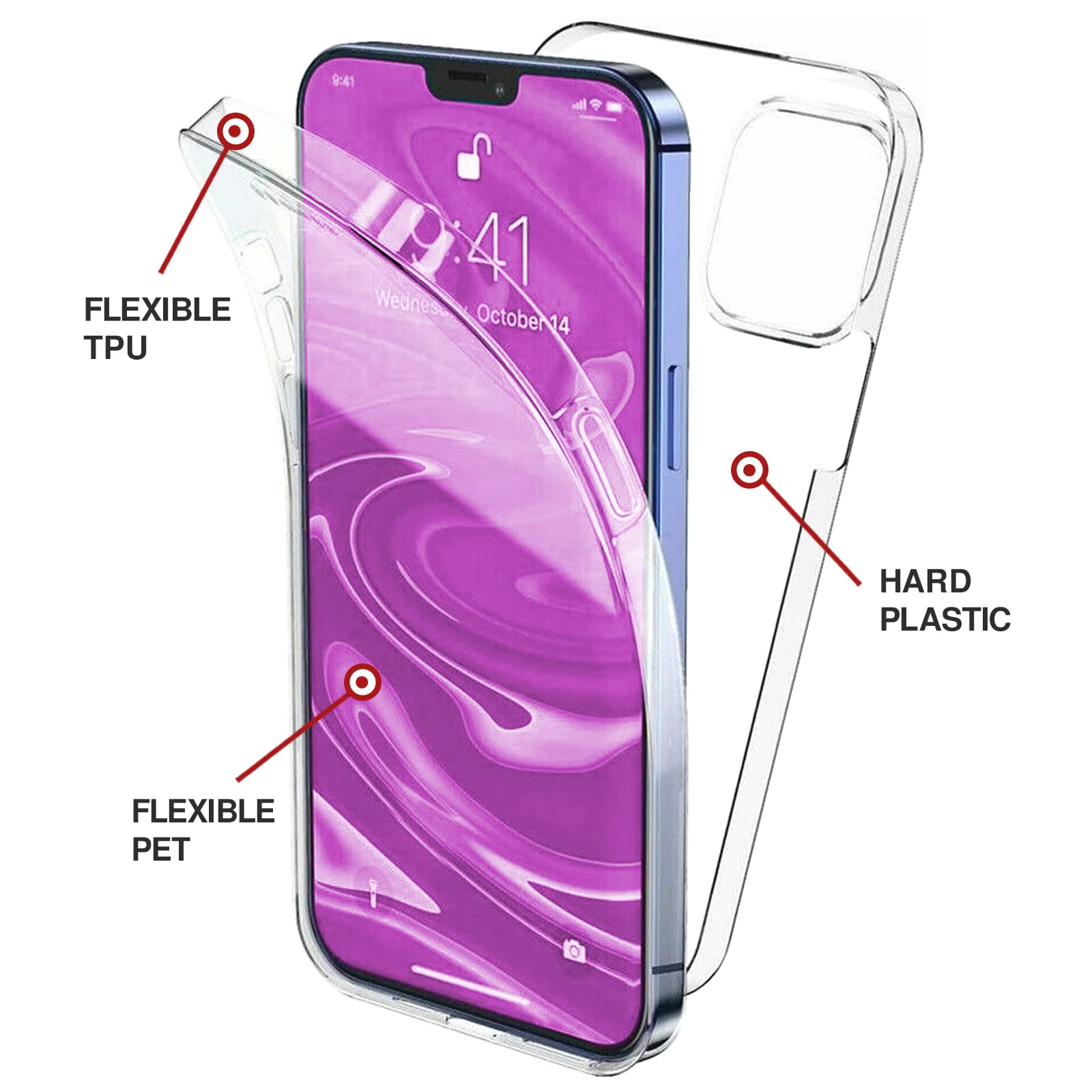 Cover TBOC 360° Per IPhone 12 Pro 6.1 Pollici - Custodia Trasparente Integrale Antiurto In TPU E Policarbonato - 2