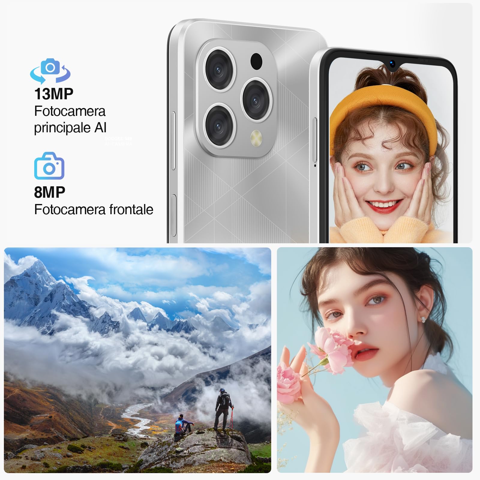 DOOGEE N55 PLUS Smartphone [2024], Android 14 Telefono Cellulare, 20GB+128GB/1TB, Octa Core, 6,56" HD+ 90Hz Smartphone Offerta 5150mAh Batteria, 13MP+8MP Fotocamera, Dual SIM/Face ID/GPS/Widevine L1