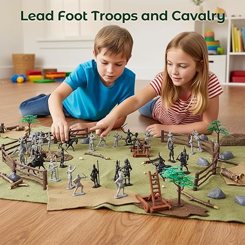 Miniatura 3 de Amor Present Juego de 124 piezas de caballeros medievales y castillo, catapultas de soldados de juguete, rellenos de calcetines navideños para niños