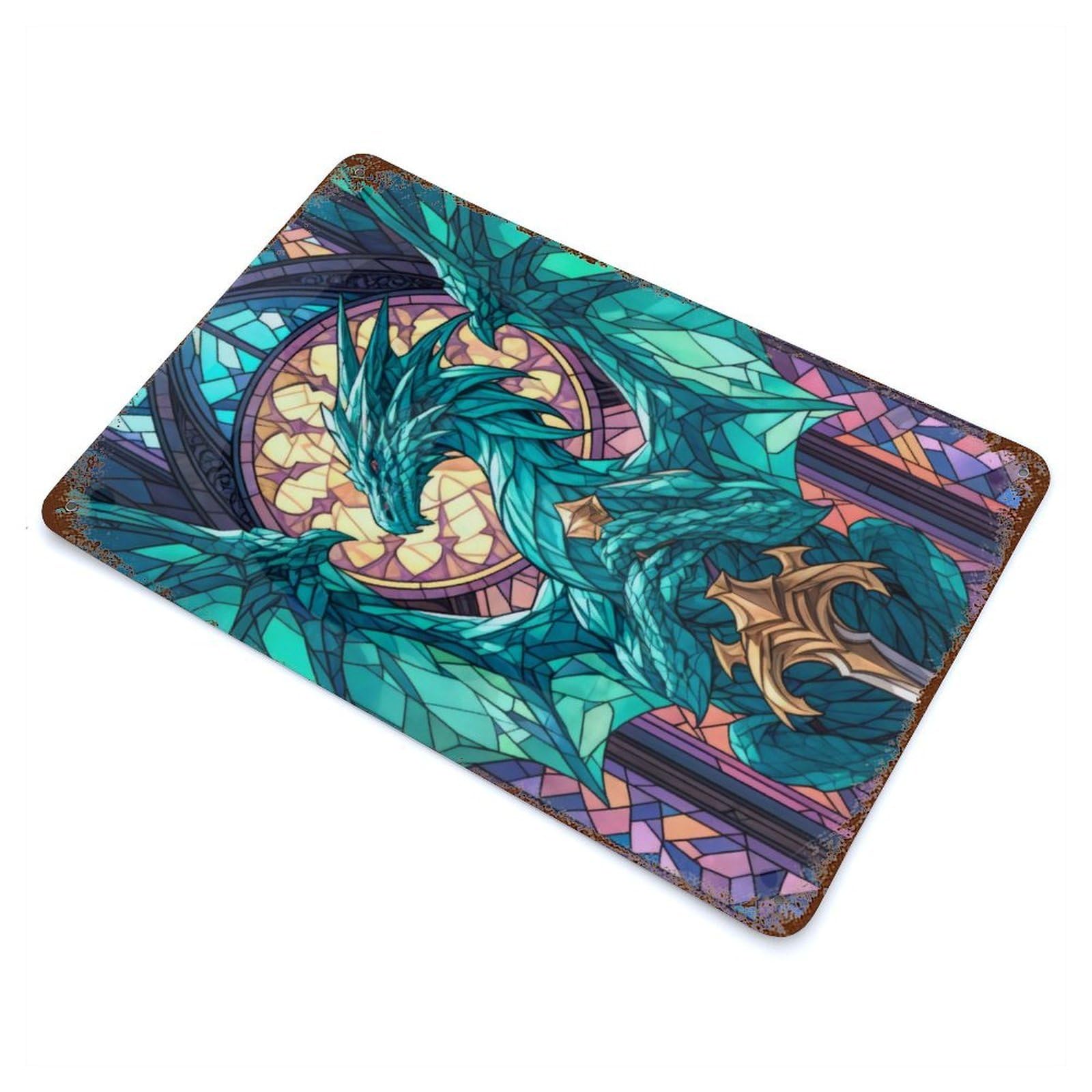 Guardian Dragon Decorative Tin Sign 11.8"x7.9", Old School Wall Decor for Garage, Pub Or Kitchen