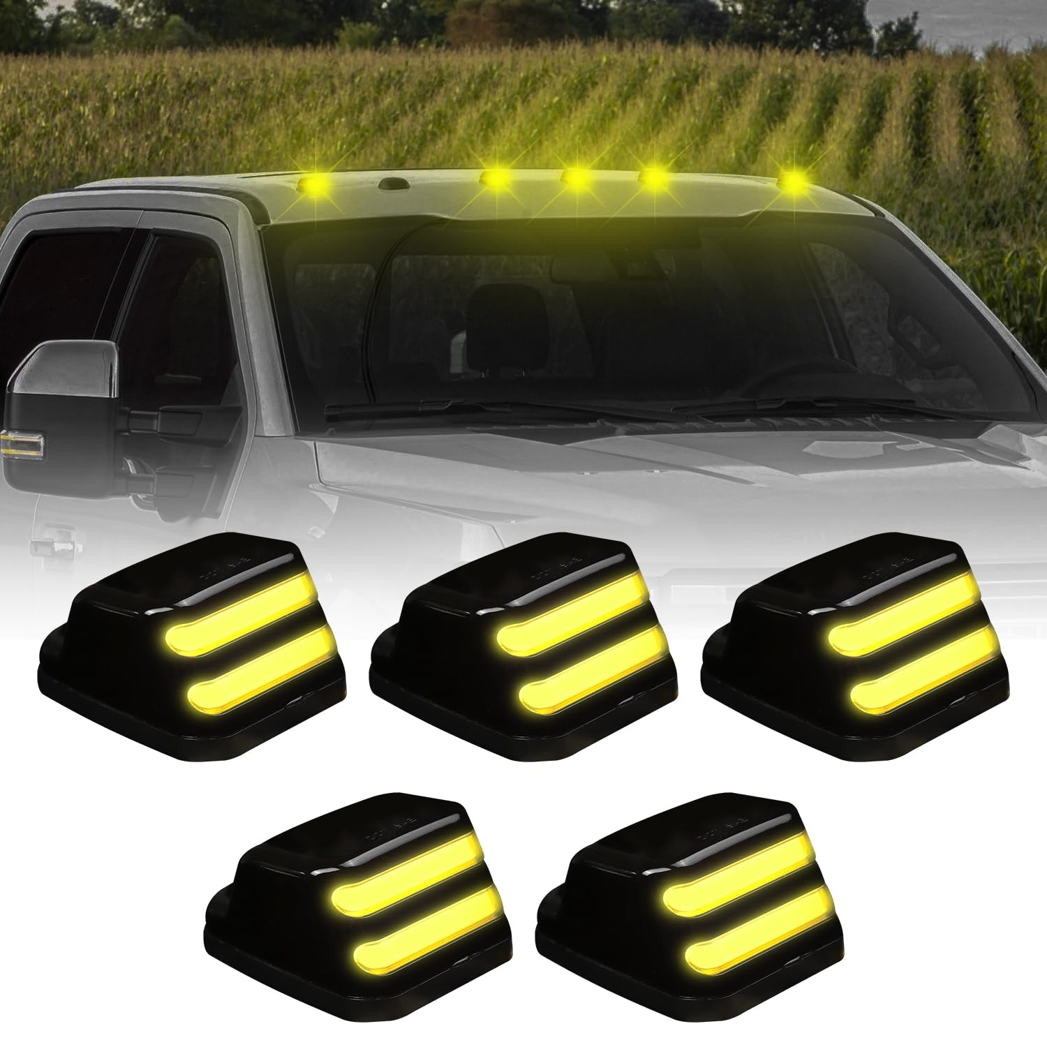 Yereash Smoked Cab Roof Marker Light, Roof Top Running Lamps compatible with 2017-2024 Fo rd F250 F350 F450 F550 Super Duty(5PCS/Set)