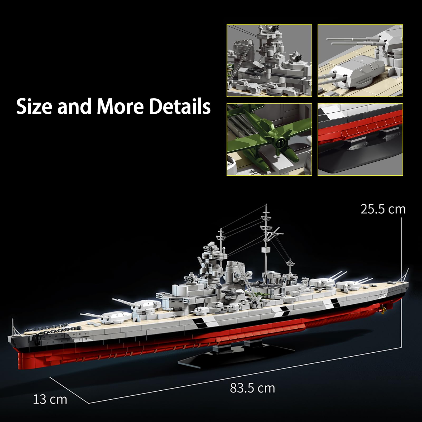 muuchuu Bismarck Schlachtschiff Bausatz Erwachsene, 1:300 Militär Kriegsschiff Modell, Großes Deutsches Technik Wasserfahrzeug WWII, Perfekt Geschenk Jungen Mädchen Sammler Dekor (2686 Teile)