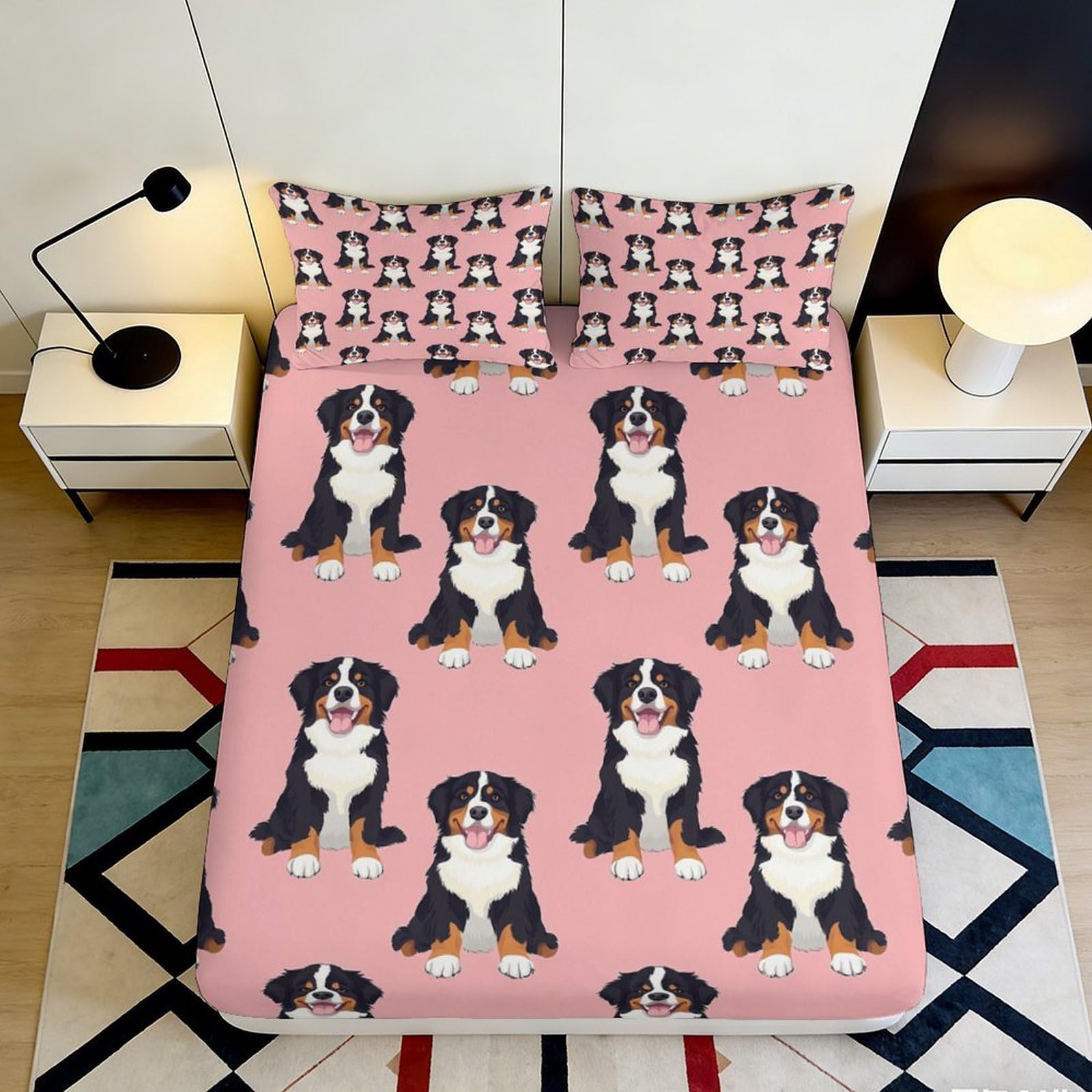 Pnayamiorkfel Style-9 3D Printed Bernese Mountain Dog Fitted Sheet Microfiber Pink Cartoon Bed Cover For Bedroom Guest Room Decor 90X200x25cm