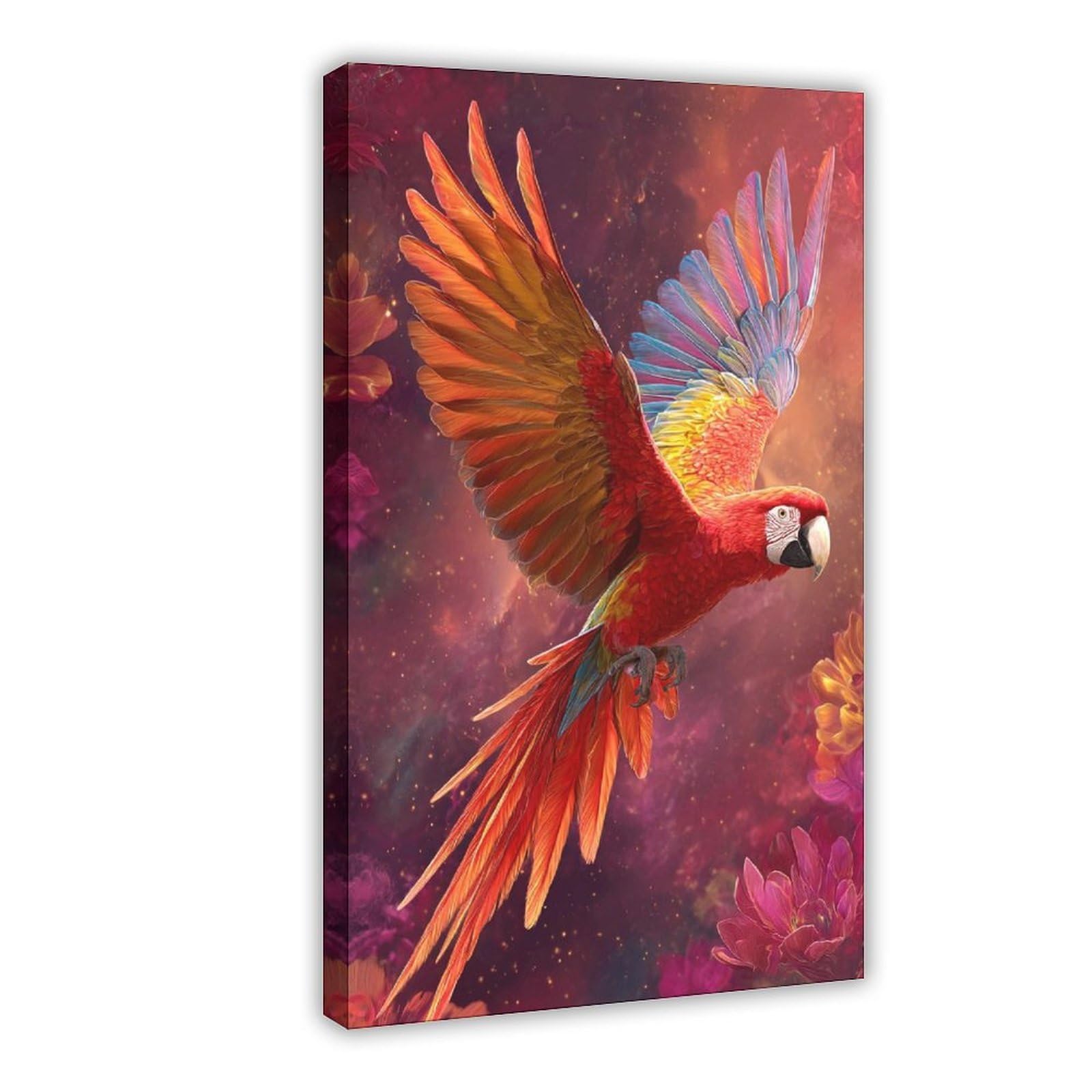 Qnvjqkdsi Frame Vibrant Scarlet Macaw Art, Tropical Bird Canvas Poster Bedroom Decor Landscape Office Room Decor Gift 16" L X 24" W