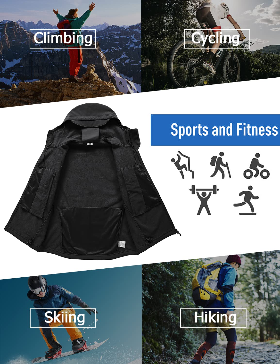 Chaqueta, para Hombre, Softshell, Militar, Táctica, Impermeable, de Invierno, Polar, con Capucha, Abrigo, con Bolsillos, Multifunción