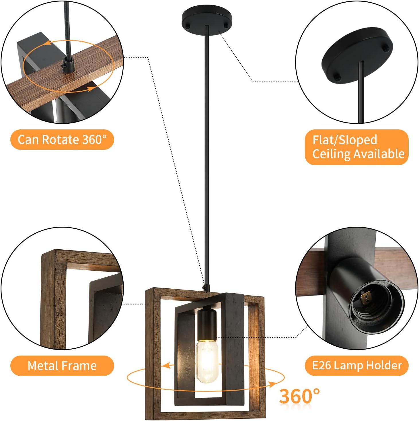 Get Special Price Farmhouse Wood Pendant Light - Easric Industrial Hanging Light Fixture Rustic Hanging Lamp with Rotatable Wooden Frame Pendant Lighting for Kitchen Island Dinning Room Living Room Bedroom Limited Stock Farmhouse Wood Pendant Light - Easric Industrial Hanging Light Fixture Rustic Hanging Lamp with Rotatable Wooden Frame Pendant Lighting for Kitchen Island Dinning Room Living Room Bedroom