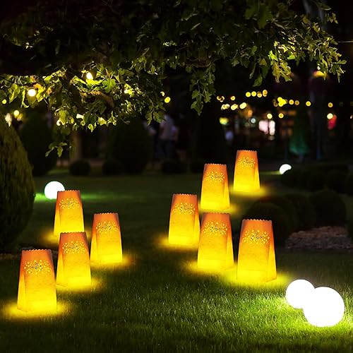 Miniatura 4 de 50 juegos de bolsas de luminarias con velas que incluyen 50 velas LED sin llama, velas de té LED y 50 bolsas luminarias para Navidad, Acción de