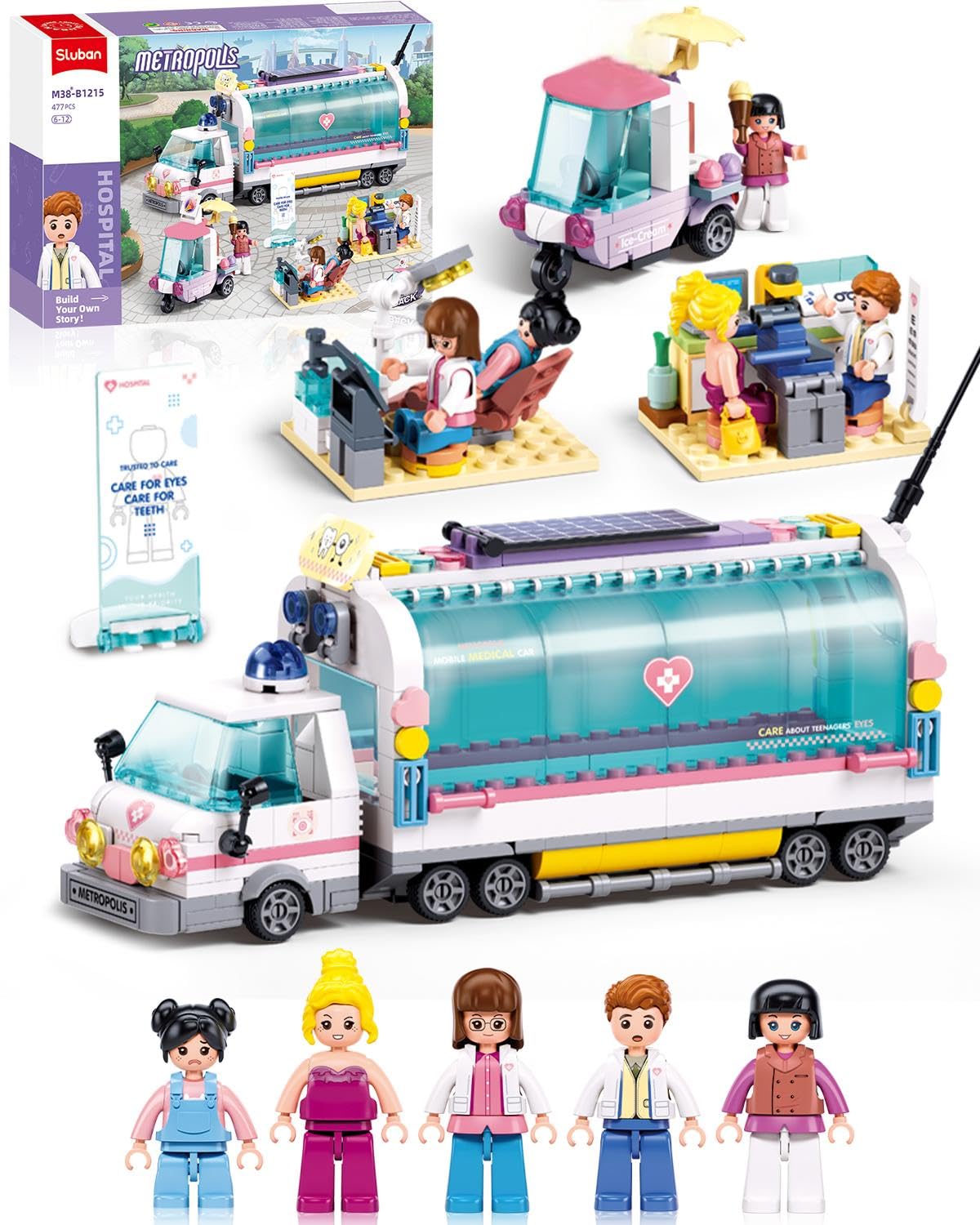 Friends Ambulance Building Sets for Girls 6-12, Hospital Ambulance Car Toys Building Kit with 5 Minifigures, Compatible with Lego Friends, Educational STEM Toy Gift for Boys Girls, 477 PCS