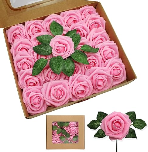 ZAMMAZ Rosas artificiales, 50 unidades, rosas falsas de espuma de aspecto real con tallos para ramos de boda, centros de mesa de despedida de