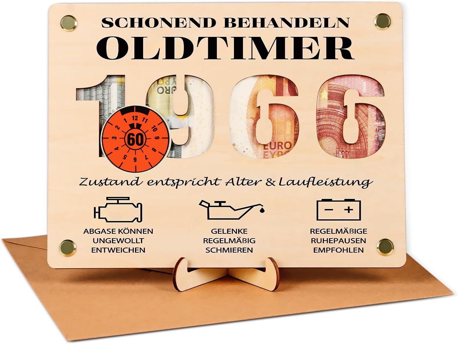 Giftota 2026 Money Gift 60th Birthday Man, Funny Money Gifts Wooden with Envelope, Gift 60th Birthday Man - Treat Gentle 1966 Vintage Car