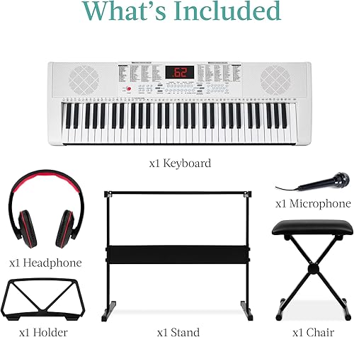 Miniatura 11 de Best Choice Products Teclado electrónico de 61 teclas Piano Teclado eléctrico portátil Conjunto completo para principiantes con pantalla LED, Negro