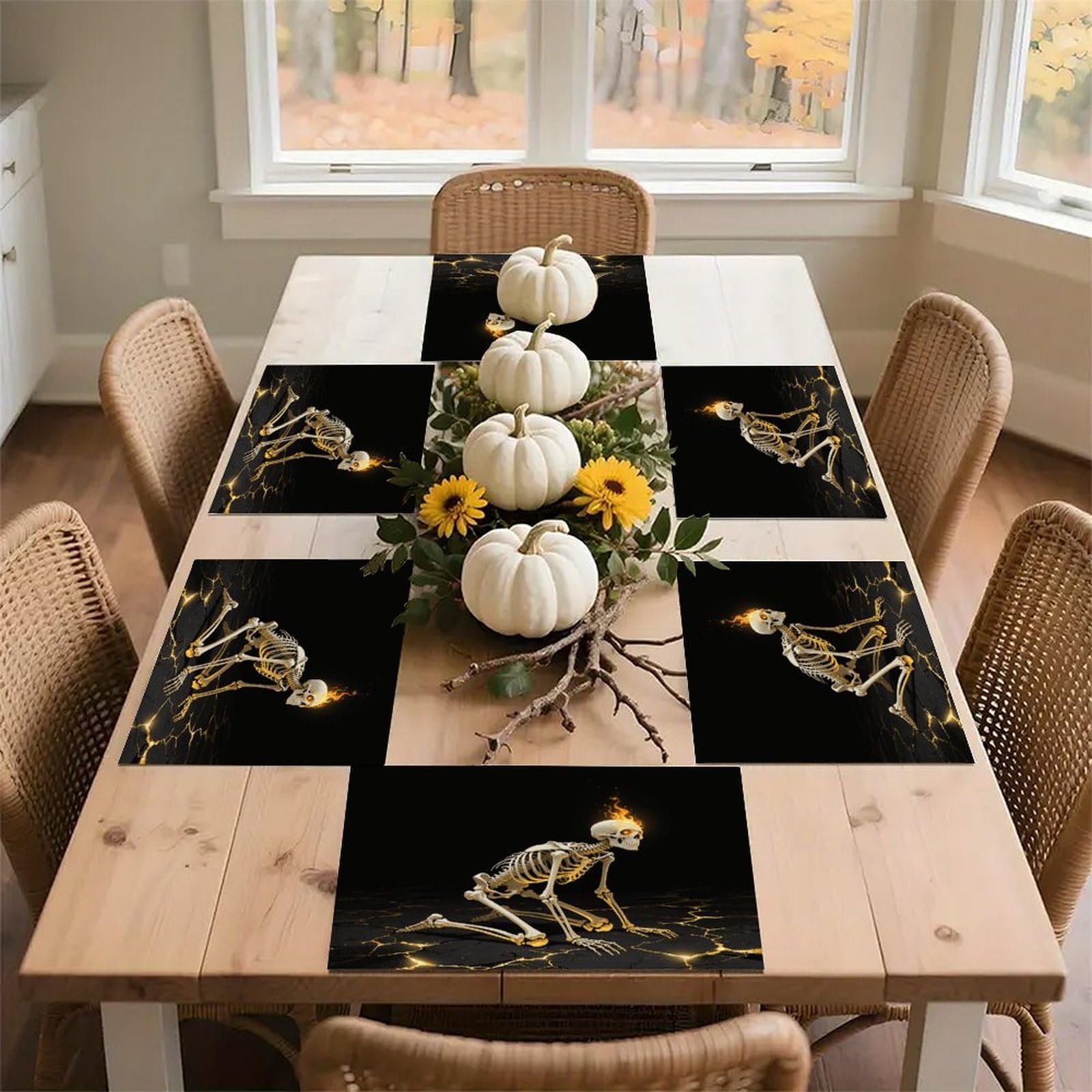 Skull Placemats Heat Resistant Non-Slip Place Mats Washable Wipeable Table Mat Kitchen Dining Table Decoration Placemats Indoor Outdoor Place Mats 17.7’’×11.8’’