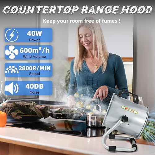 Miniatura 7 de Campana extractora portátil, ventilador de cocina de aire fuerte para cocinar, campana extractora de encimera con 10 filtros de carbón activado,