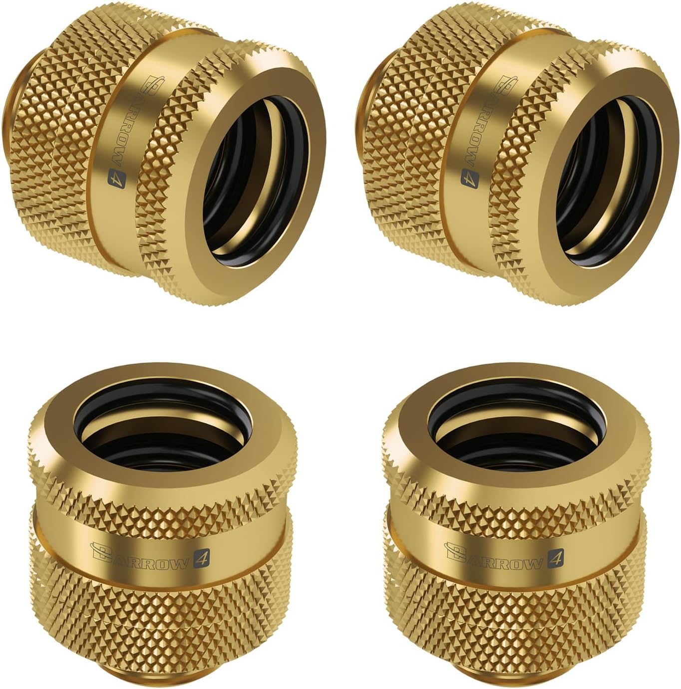 4 Pack G1/4" Thread Fittings for OD 14mm Rigid Tubing, Water Cooling Compression Fittings Fits Metal & PETG Tube, Connectors with Sealed O-Rings for PC Water Cooling System (Gold)