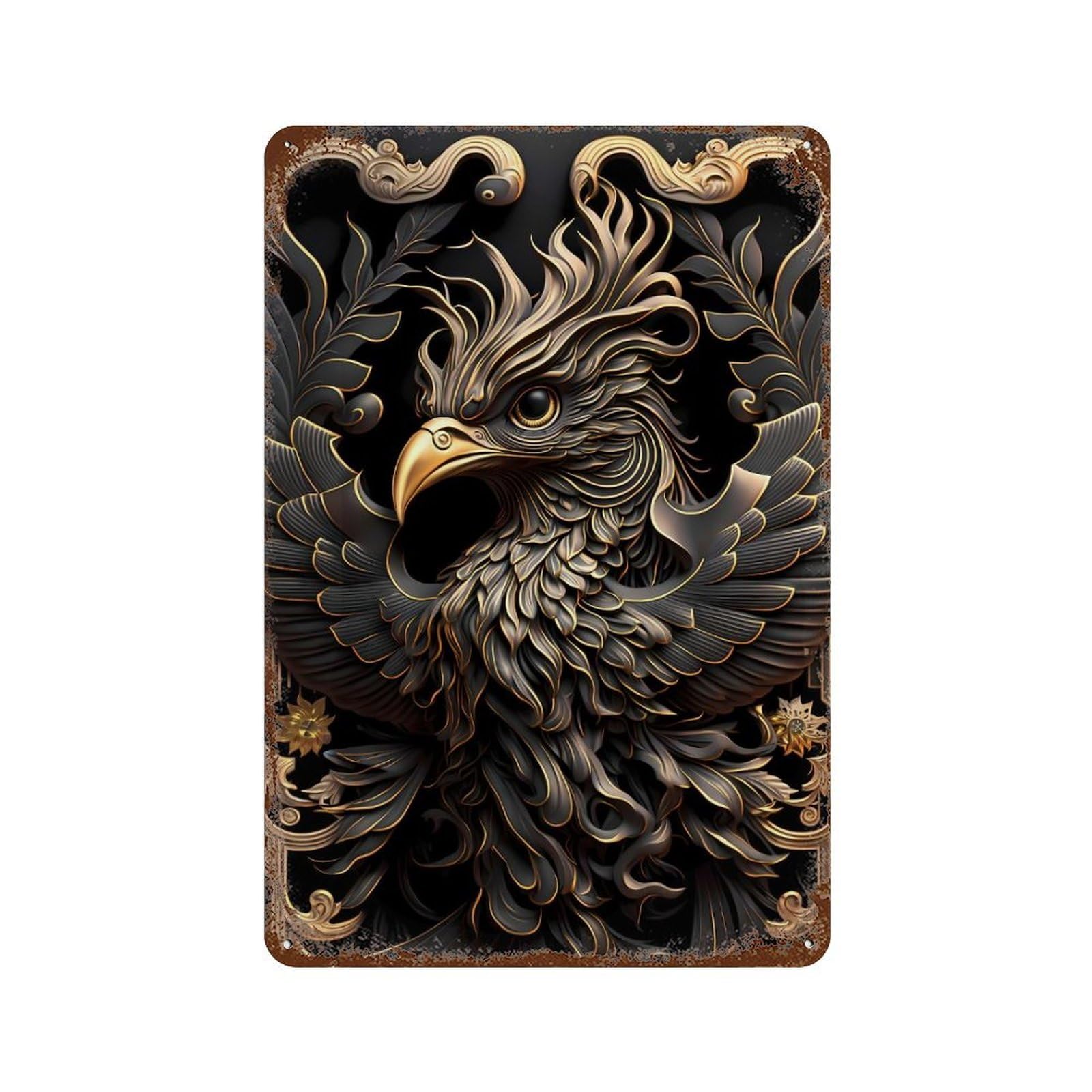 Glorious Phoenix Art Deco Vintage Rust Metal Sign 11.8"x7.9", Shabby Chic Decor for Living Room, Hallway And Home Decor